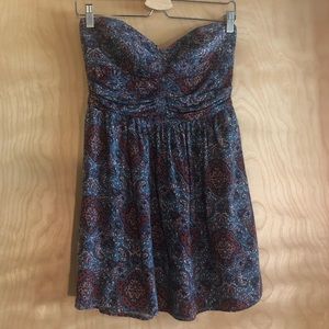 Blue/Red Patterned Tube-top Mini Dress